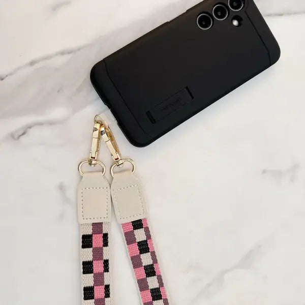 Checkered Crossbody Phone Lanyard - Pink Sweetheart
