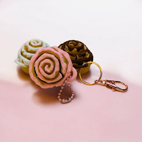 Cinnamon Roll Clicker Fidget Keychain - Pink Sweetheart