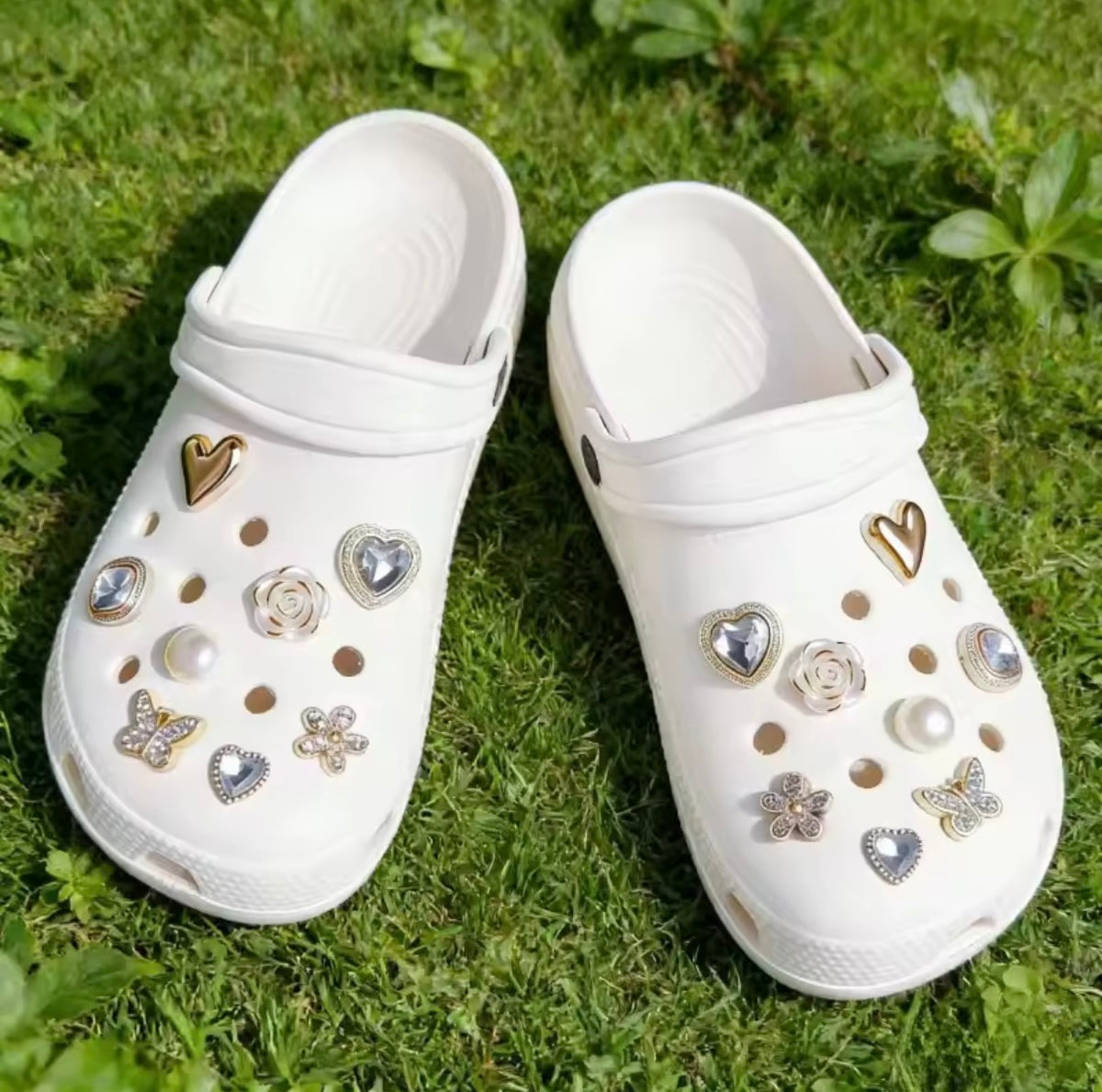 Golden Bling Love Clog Charms Set