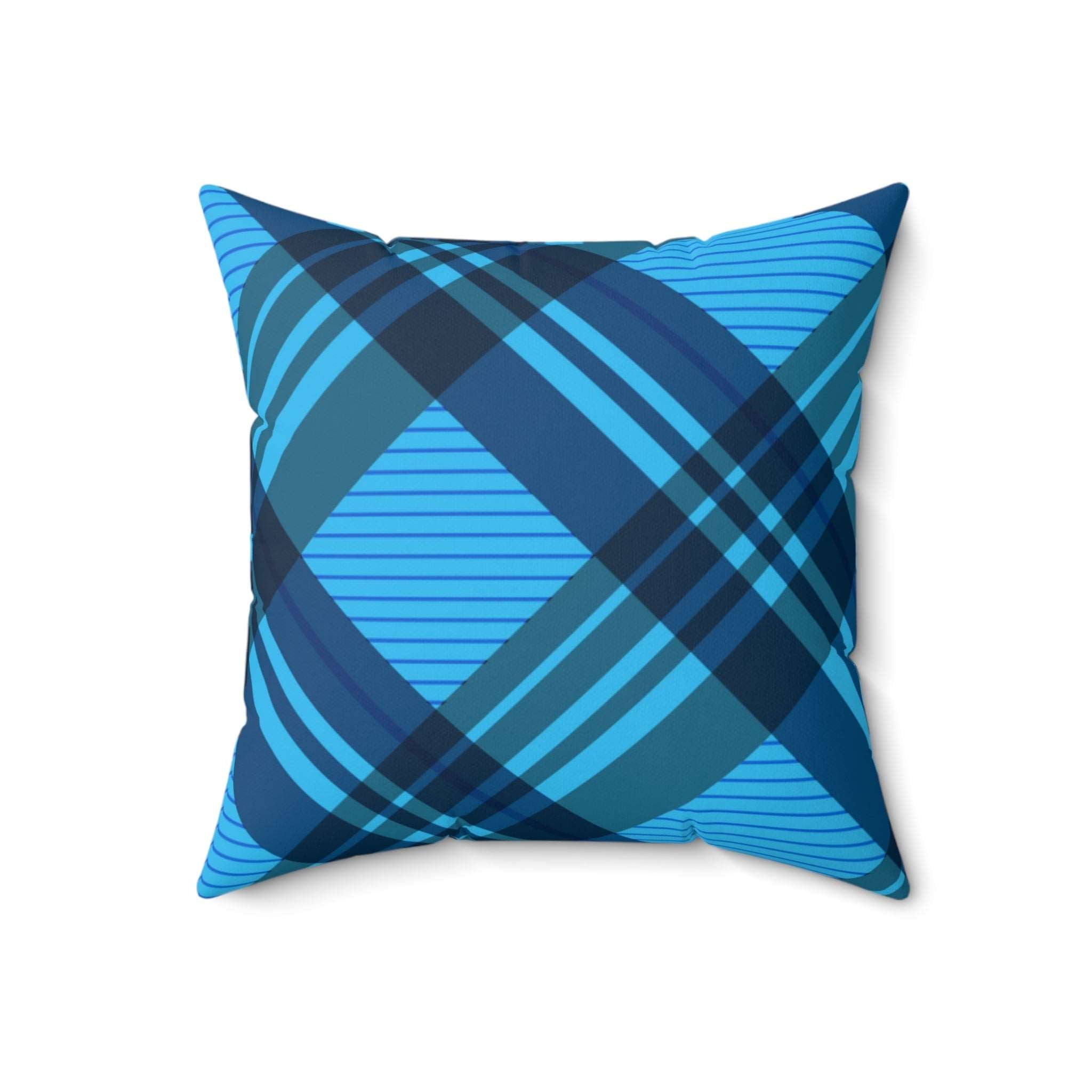 Blue Winter Plaid Square Pillow