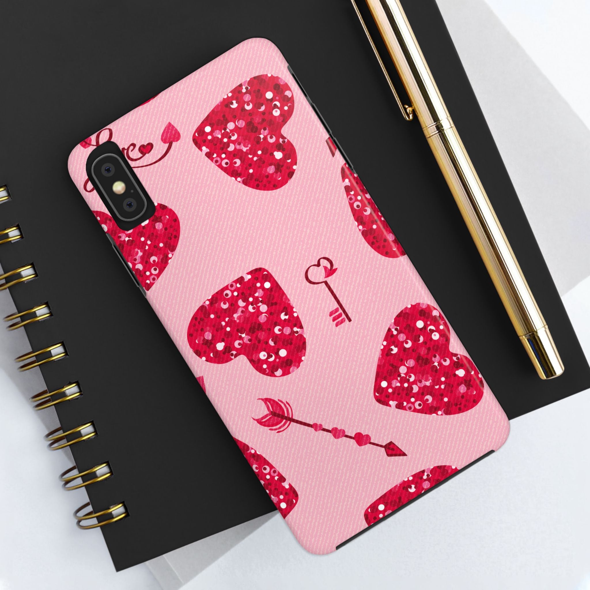 Sparkling Red Hearts Phone Case (Apple & Android)