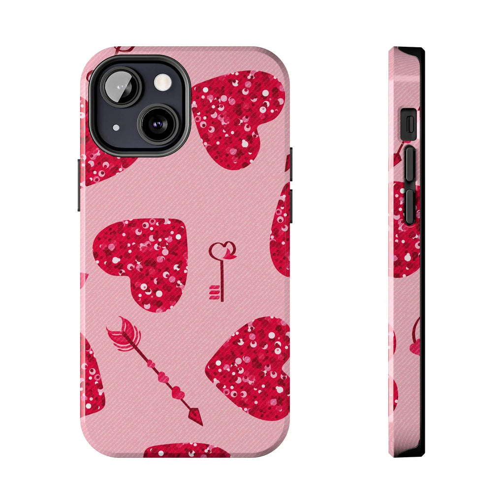 Sparkling Red Hearts Phone Case (Apple & Android) - Pink Sweetheart