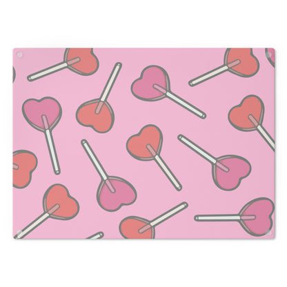 Heart Lollipops Glass Cutting Board