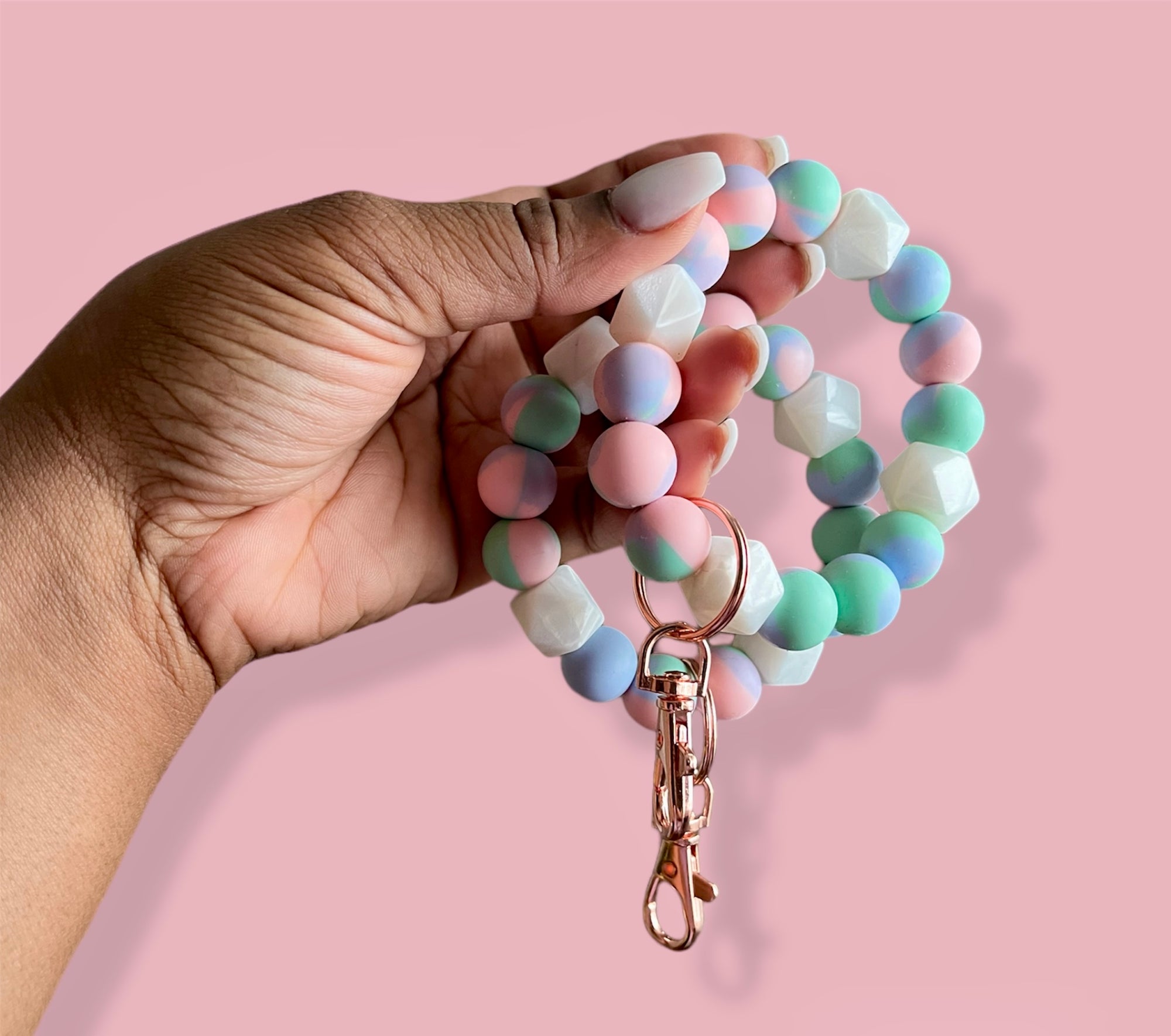 Cotton Candy Swirl Chunky Silicone Wristlet Keychain