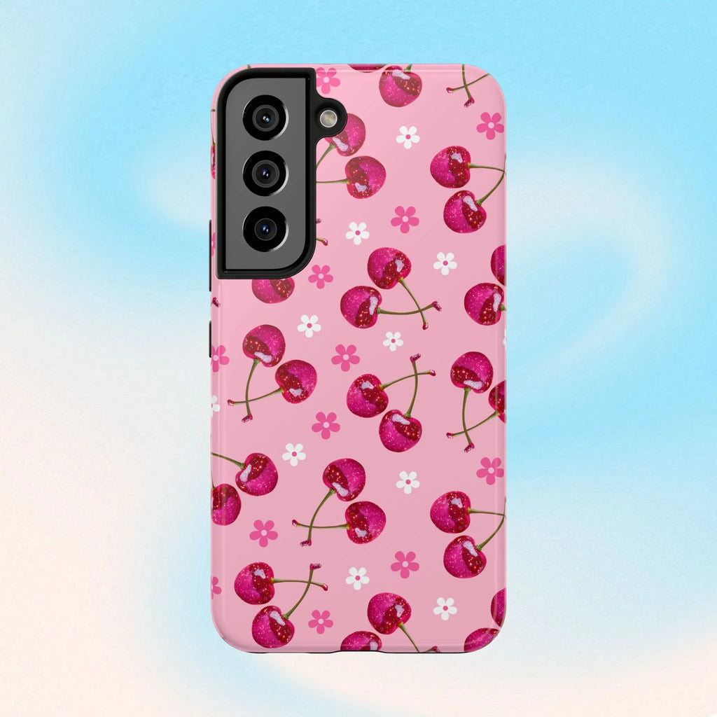 Pink Cherry Sparkle Pattern Tough Phone Case (Apple & Android) - Pink Sweetheart