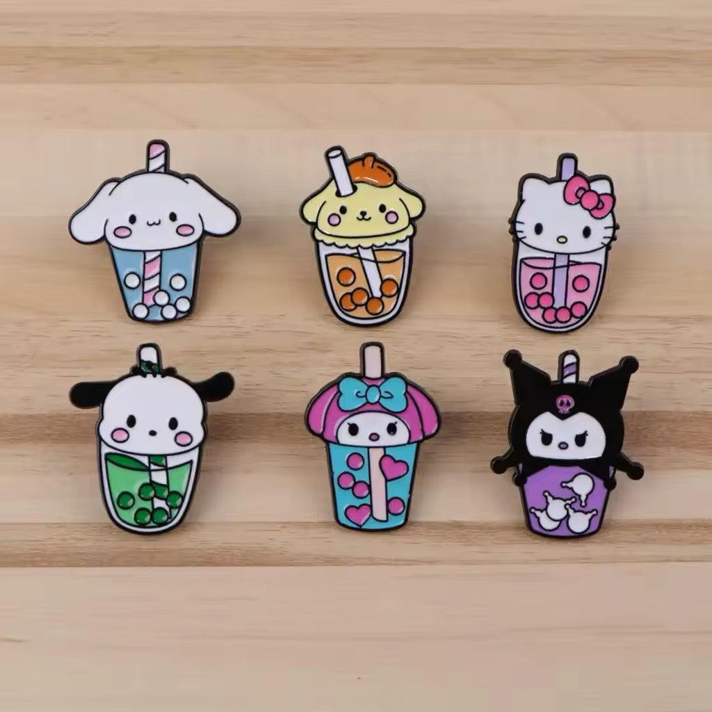 Cutsey Kawaii Boba Drink Enamel Pin Set 6pc