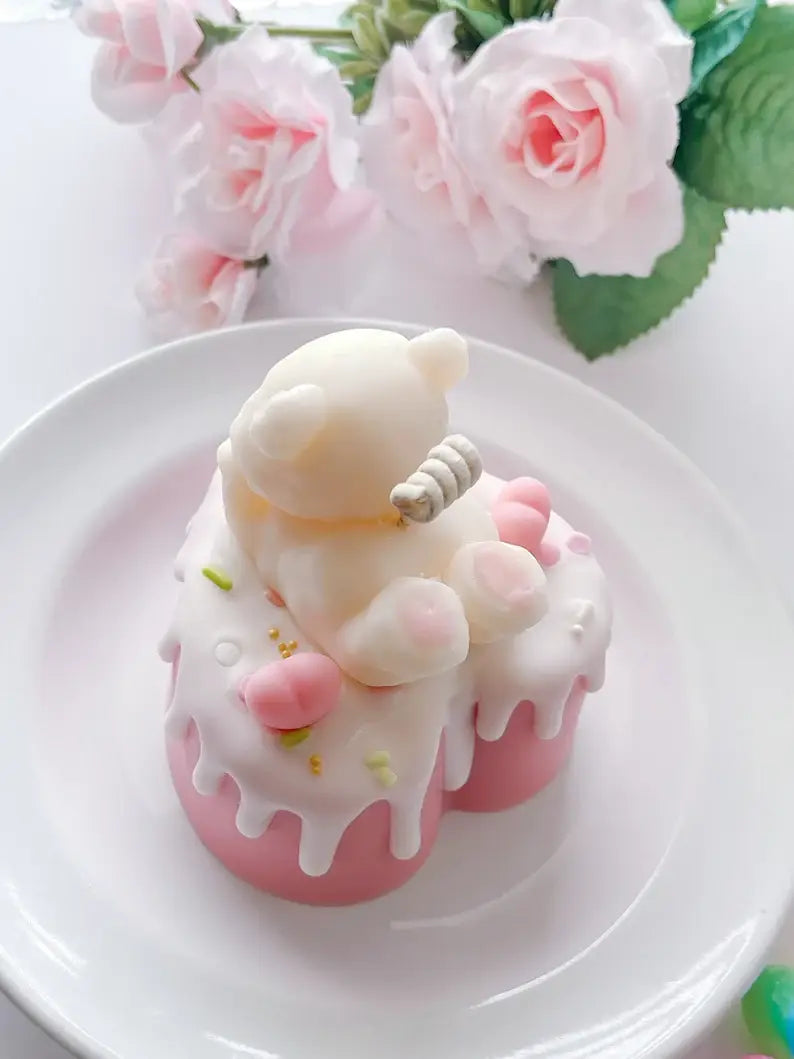 Cuddle Bear Strawberry Cake Mini Dessert Candle