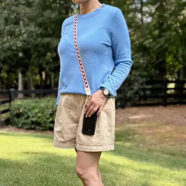Checkered Crossbody Phone Lanyard - Pink Sweetheart