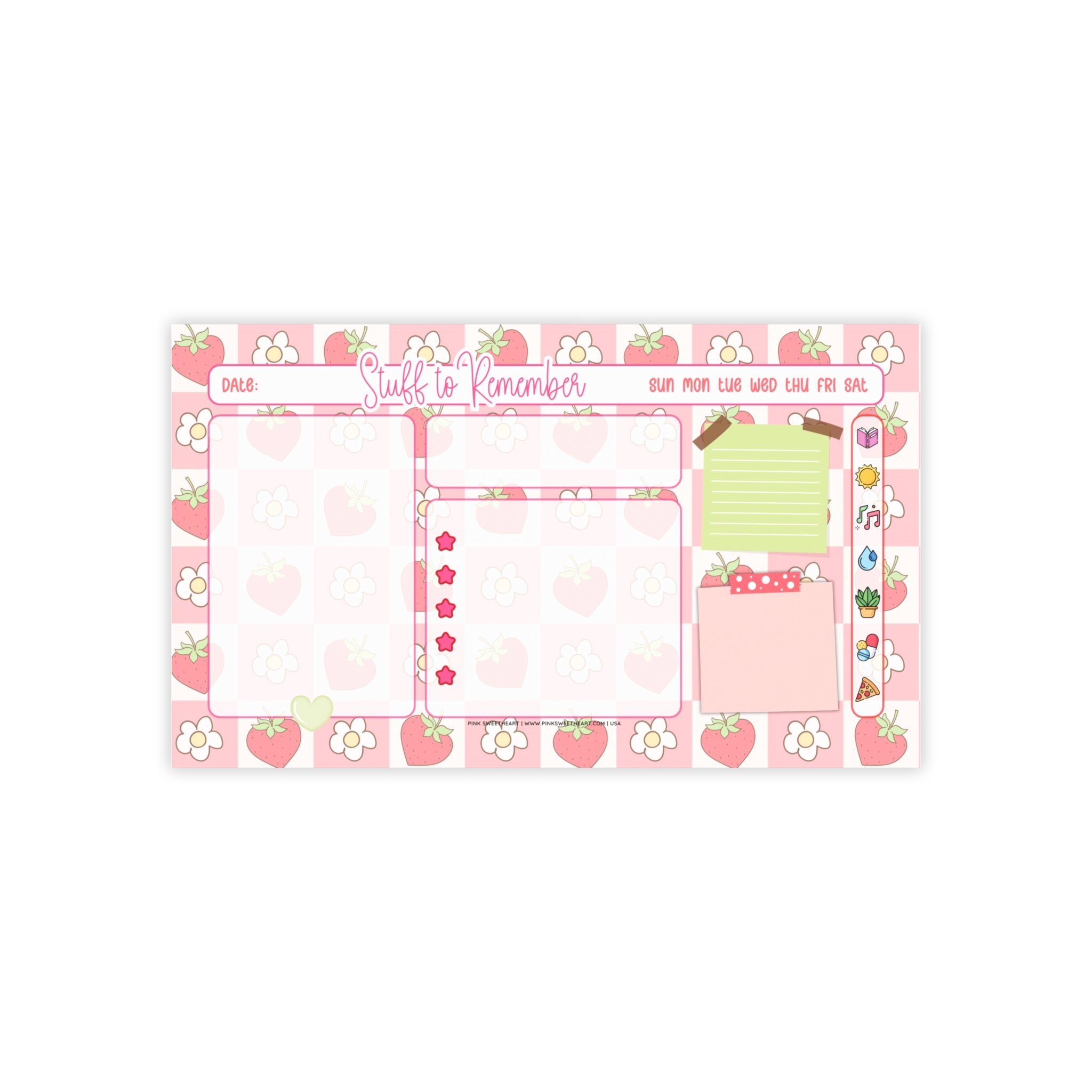 Summer Strawberry Floral Sticky Note Pad