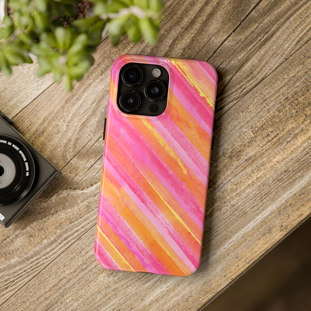 Pink Lemon Stripes Phone Case (Apple & Android) - Pink Sweetheart