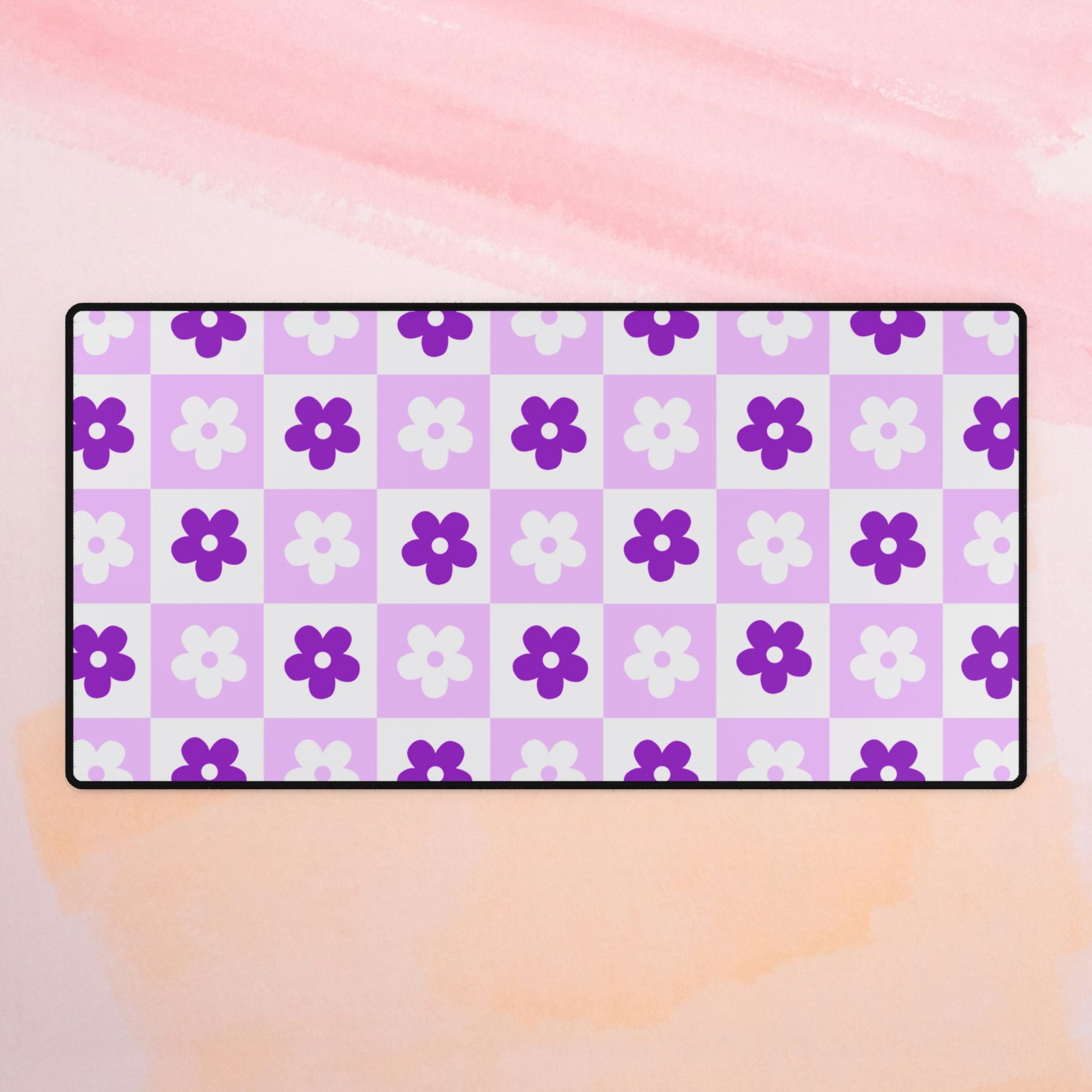 Purple Floral Pattern Desk Mat