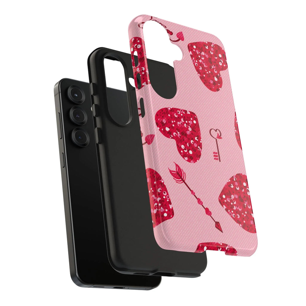 Sparkling Red Hearts Phone Case (Apple & Android) - Pink Sweetheart
