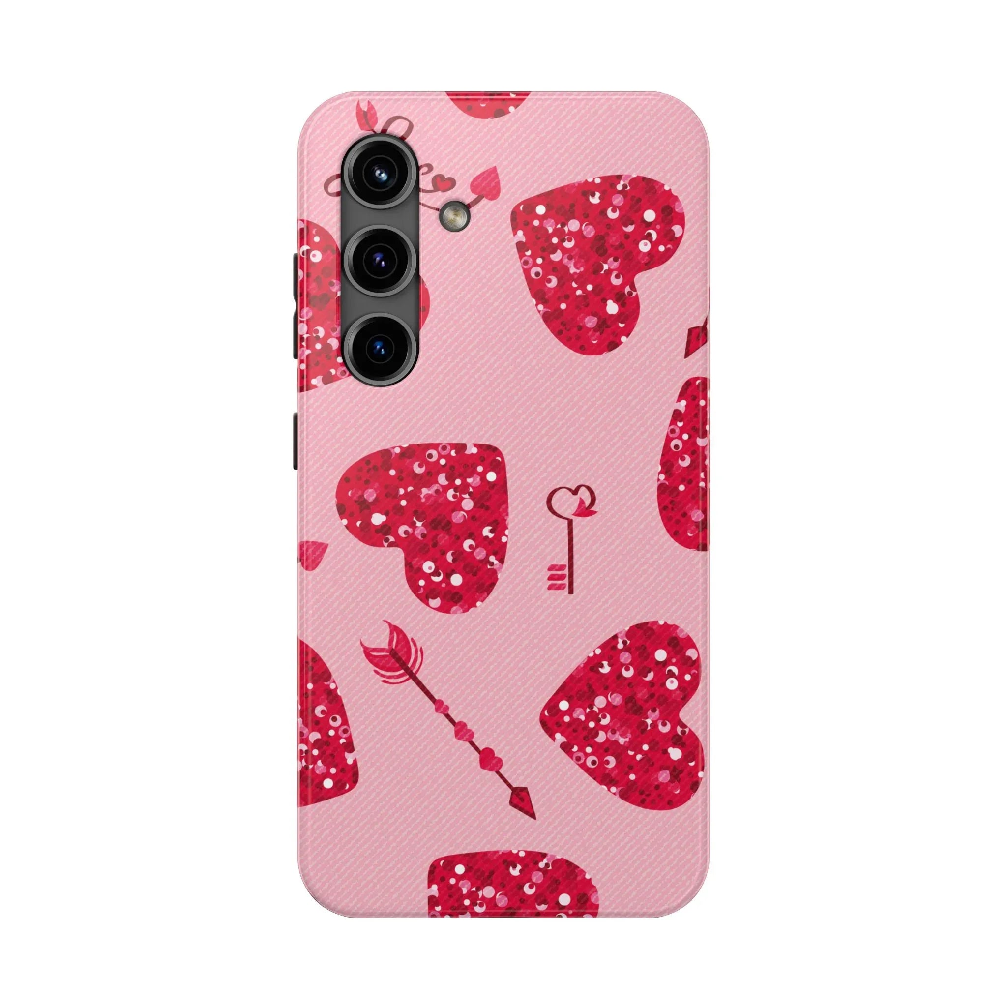 Sparkling Red Hearts Phone Case (Apple & Android) - Pink Sweetheart