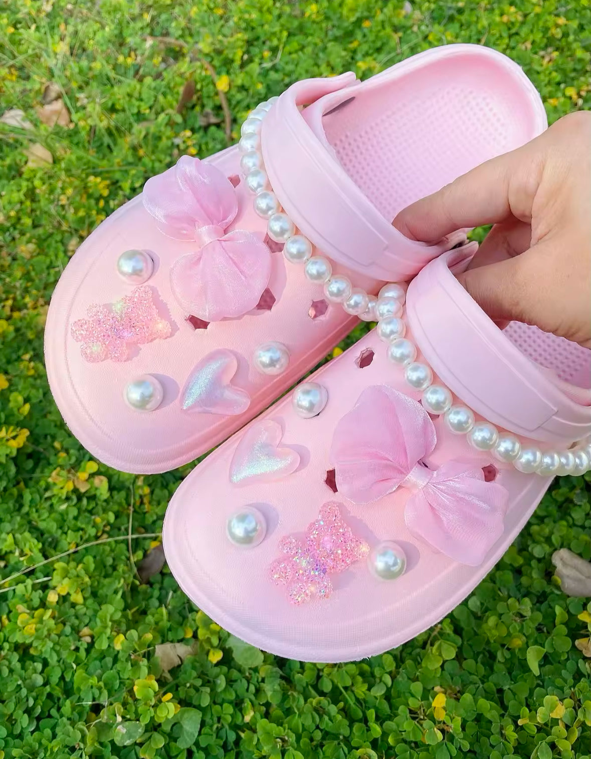 Pink Cherry Blossom Pearl Clog Charms Set