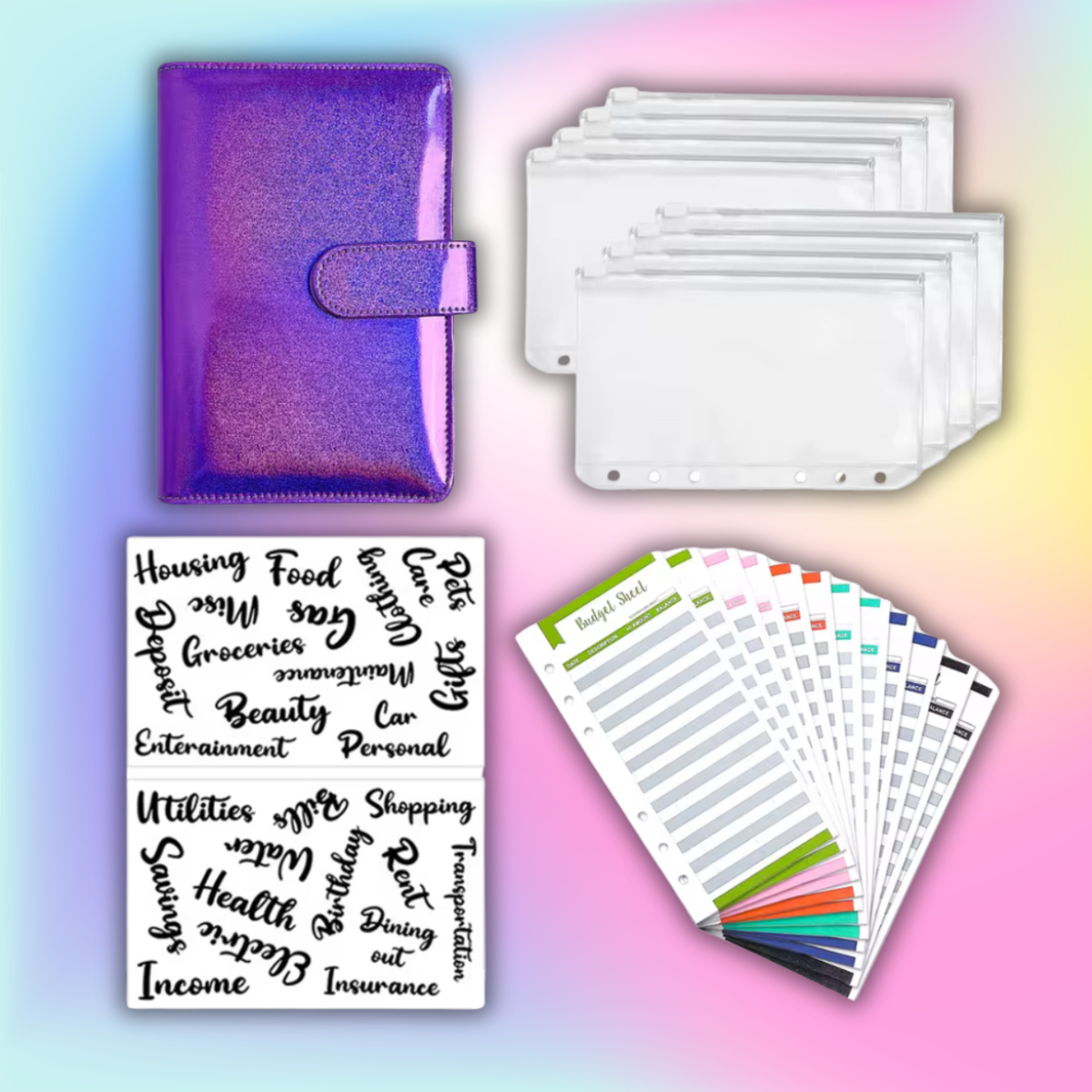 Purple Periwinkle Shimmer Holographic A6 Budget Binder
