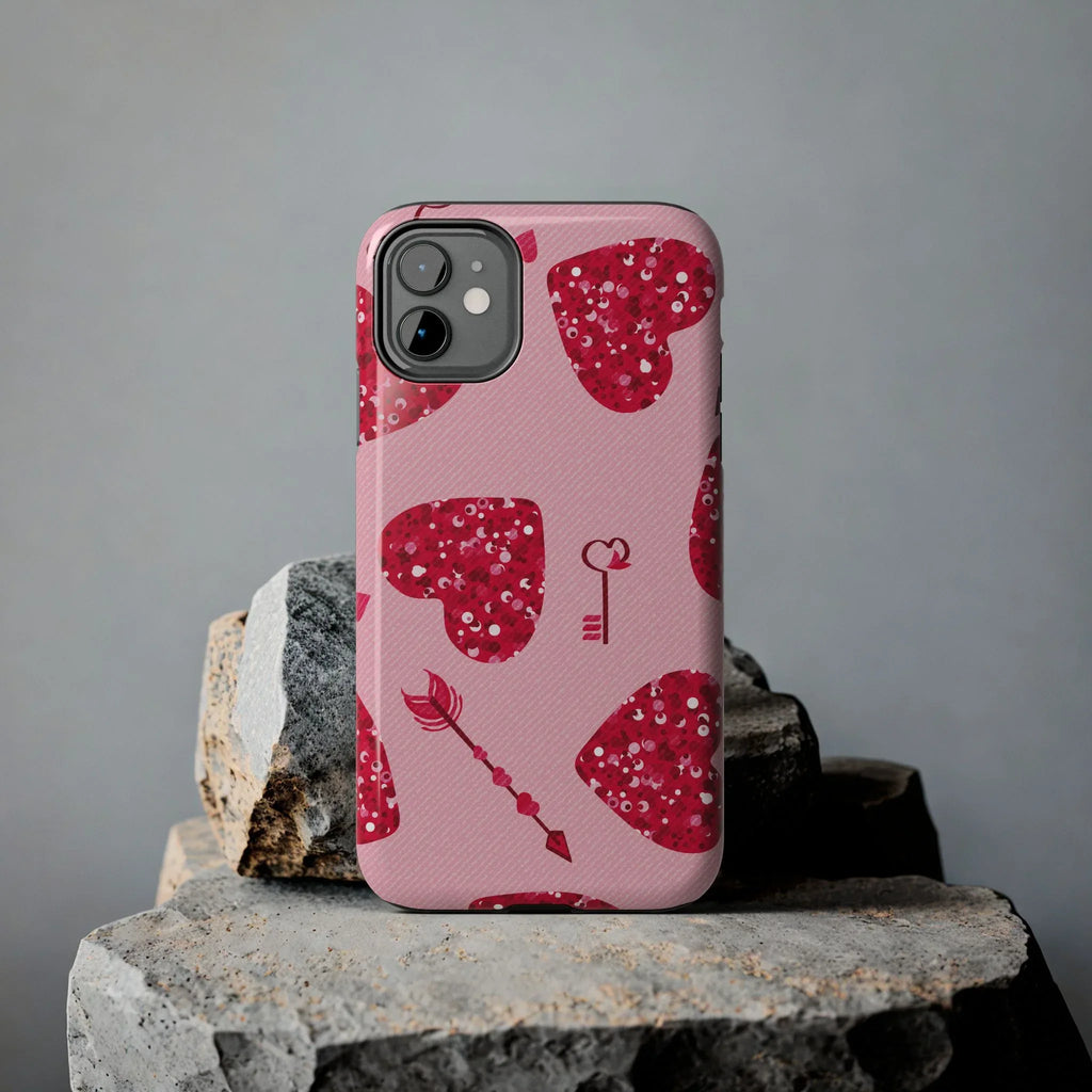 Sparkling Red Hearts Phone Case (Apple & Android) - Pink Sweetheart
