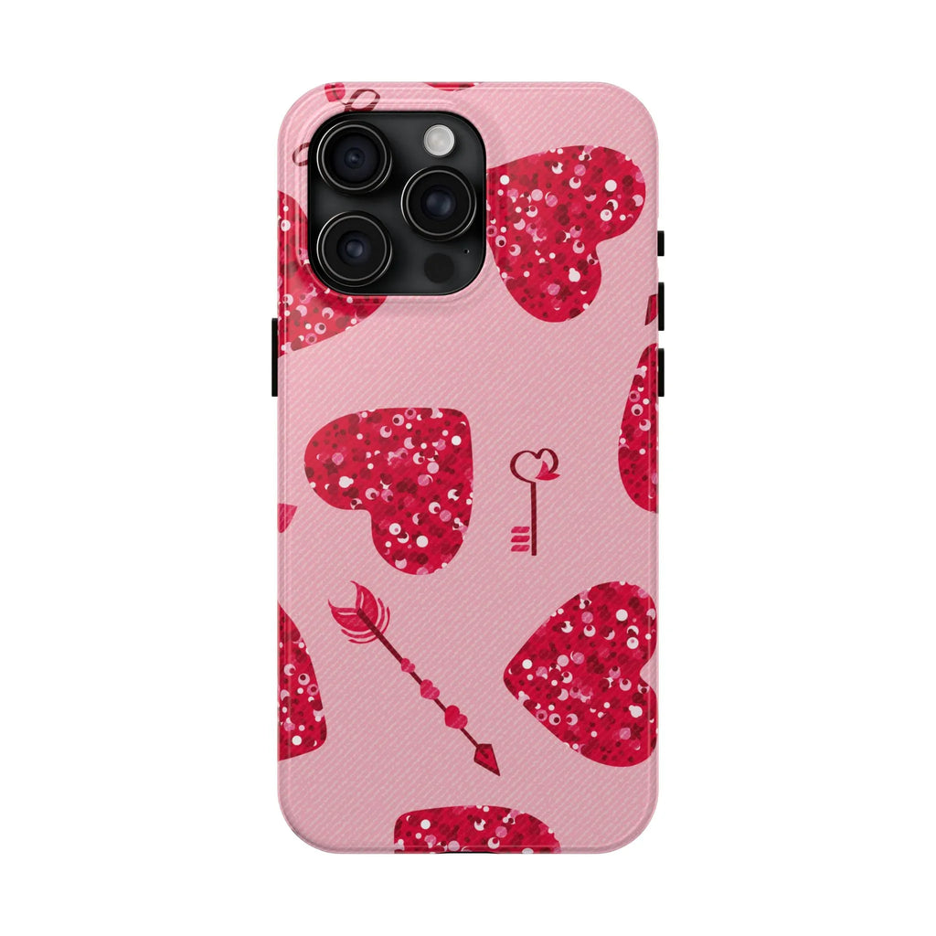 Sparkling Red Hearts Phone Case (Apple & Android) - Pink Sweetheart