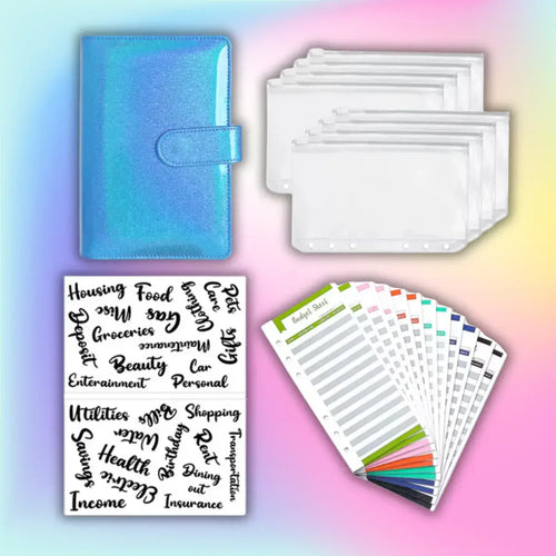 Blue Sapphire Shimmer Holographic A6 Budget Binder - Pink Sweetheart