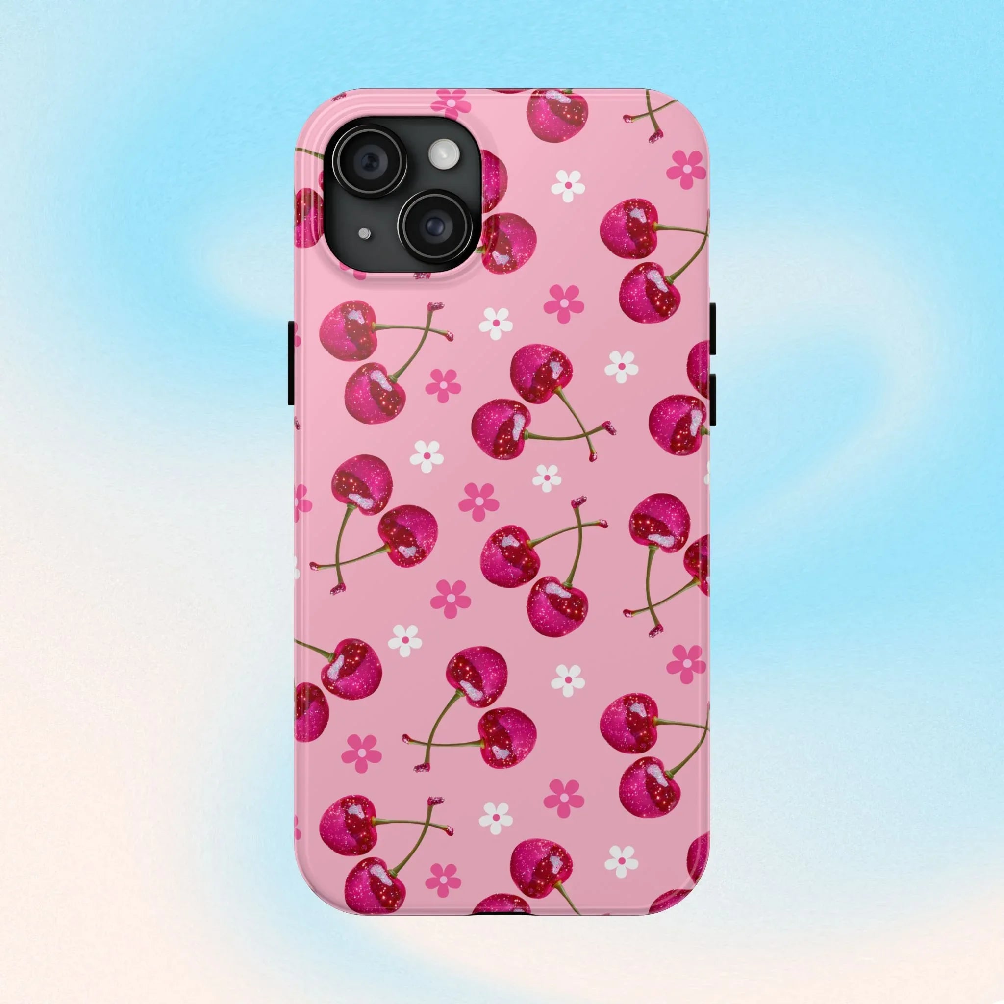 Pink Cherry Sparkle Pattern Tough Phone Case (Apple & Android) - Pink Sweetheart
