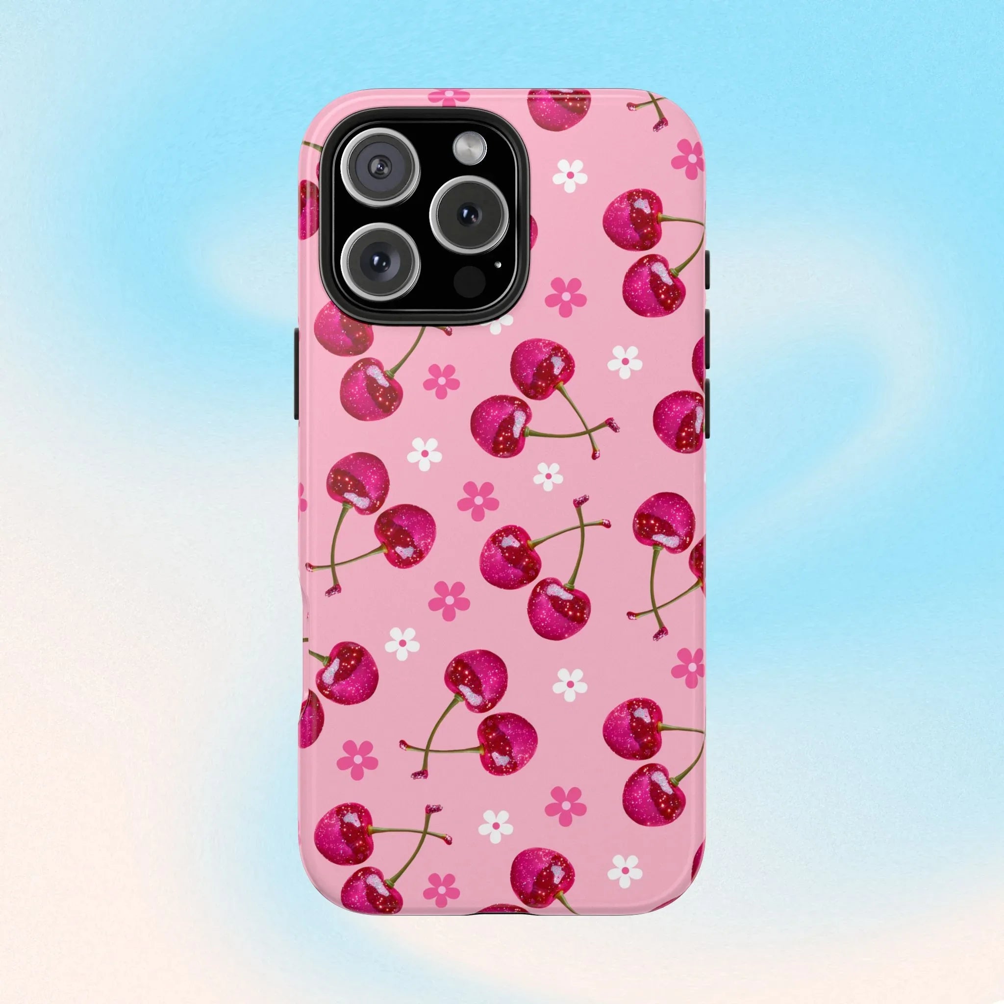 Pink Cherry Sparkle Pattern Tough Phone Case (Apple & Android) - Pink Sweetheart