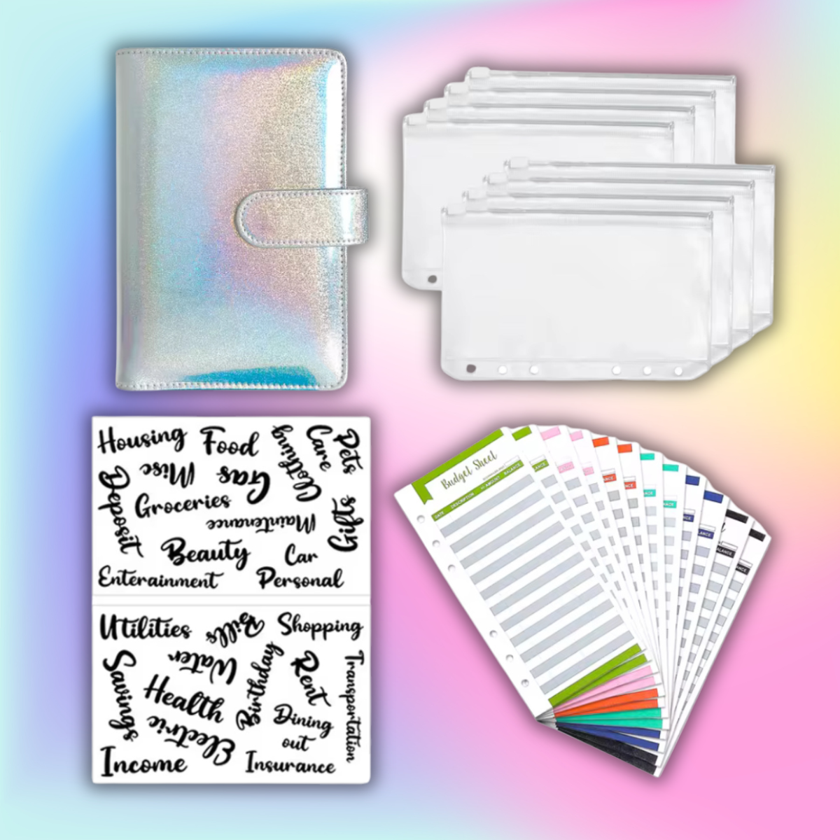 Platinum Frost Shimmer Holographic A6 Budget Binder