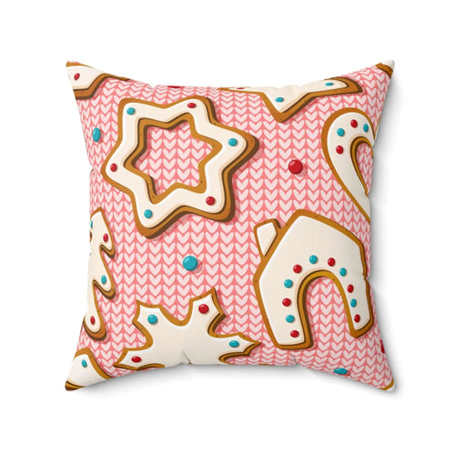 Baked Gingerbread Cookies Square Pillow - Pink Sweetheart