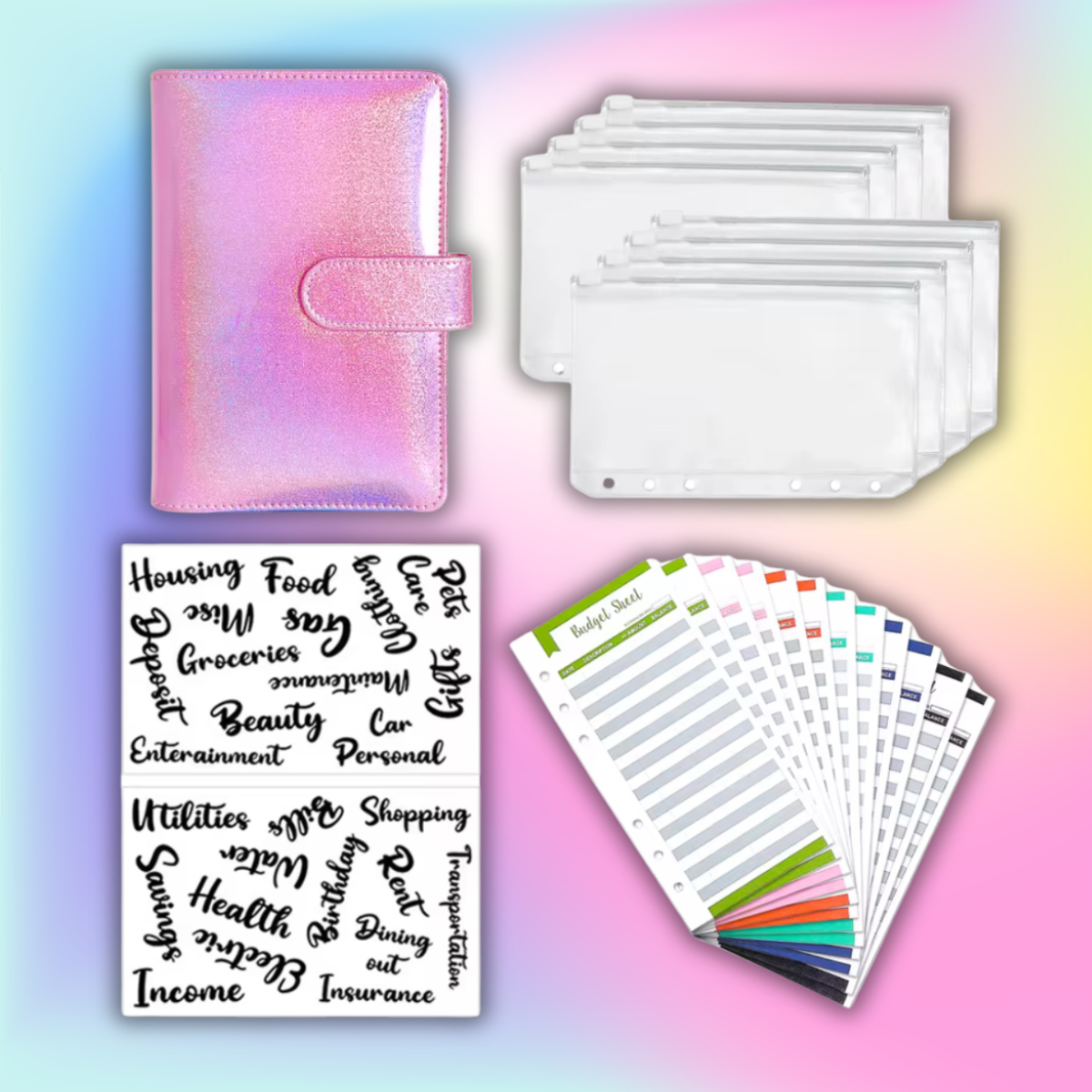Pink Cherry Blossom Shimmer Holographic A6 Budget Binder