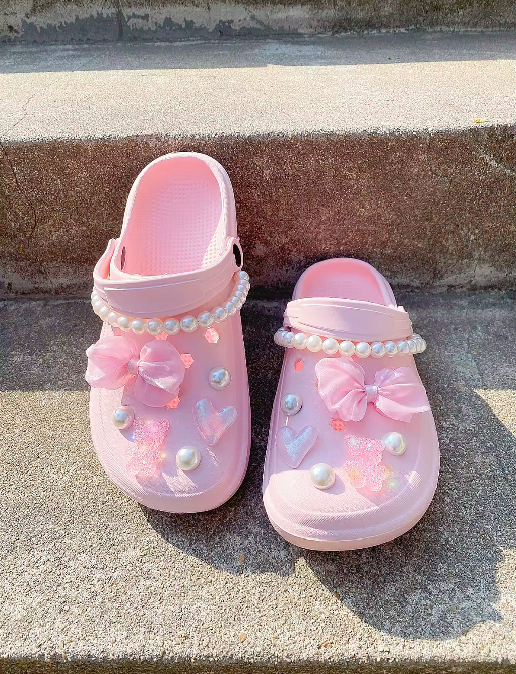 Pink Cherry Blossom Pearl Clog Charms Set