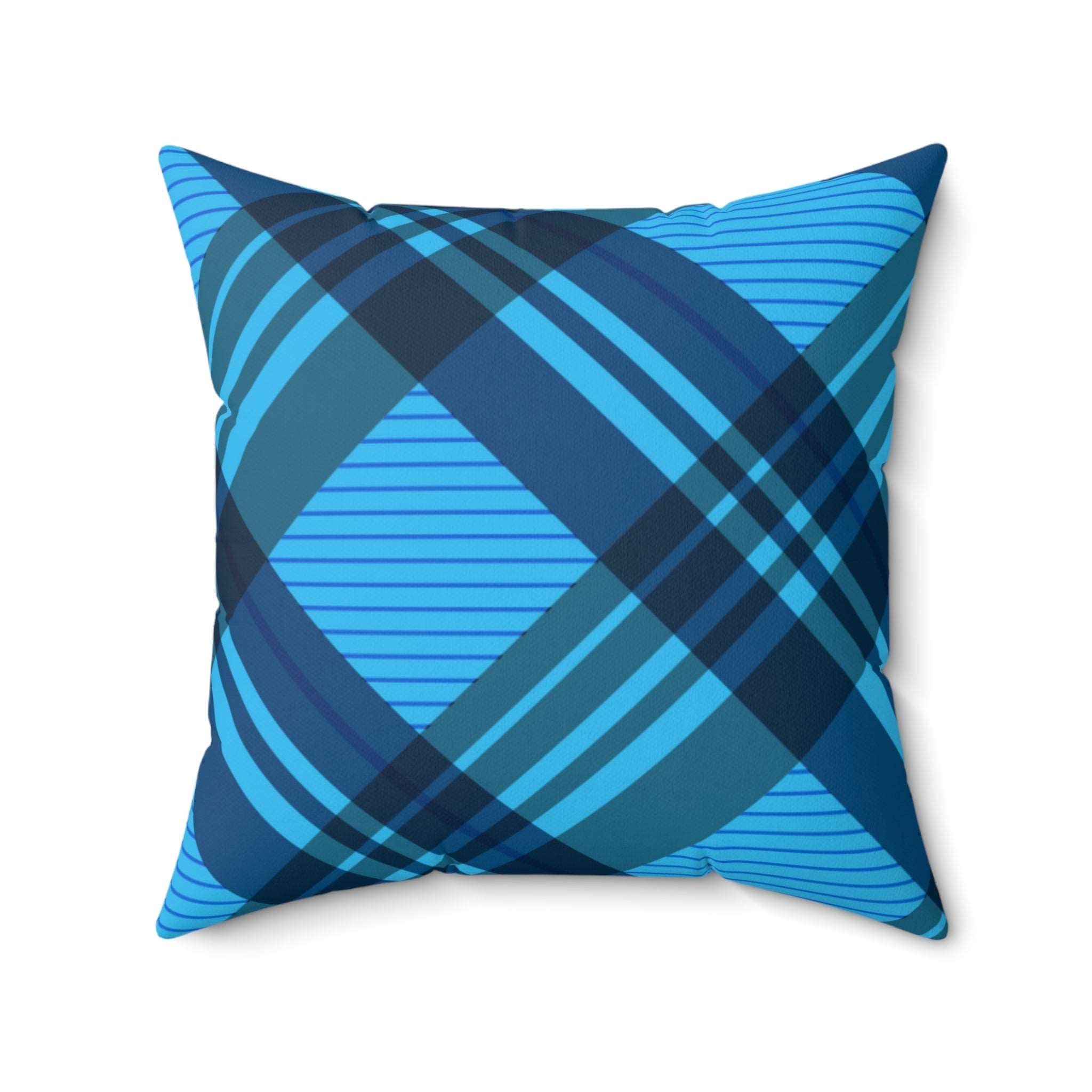Blue Winter Plaid Square Pillow