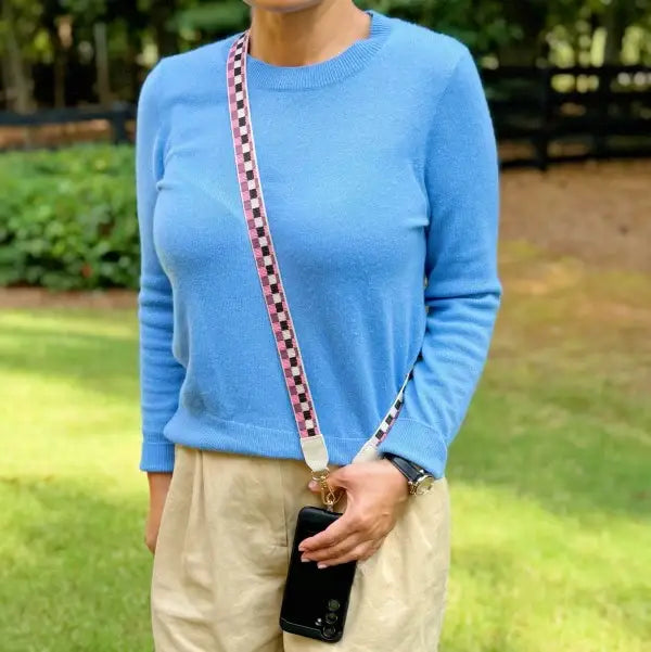 Checkered Crossbody Phone Lanyard - Pink Sweetheart