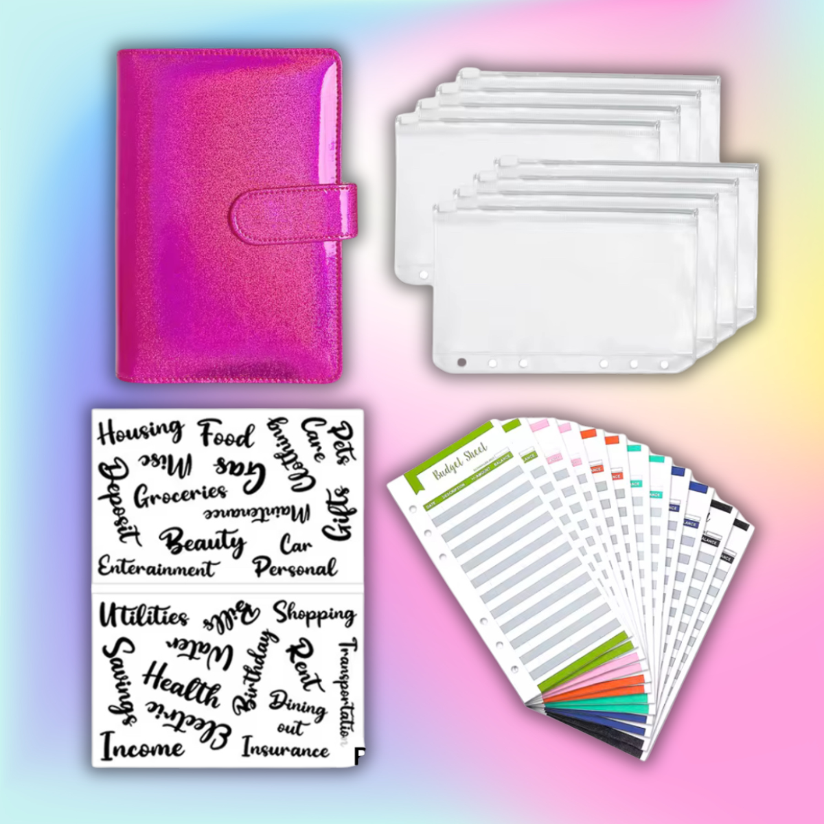 Pink Raspberry Shimmer Holographic A6 Budget Binder