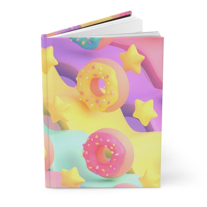 Cuaderno mate de tapa dura Kawaii de Donuts estrellados 