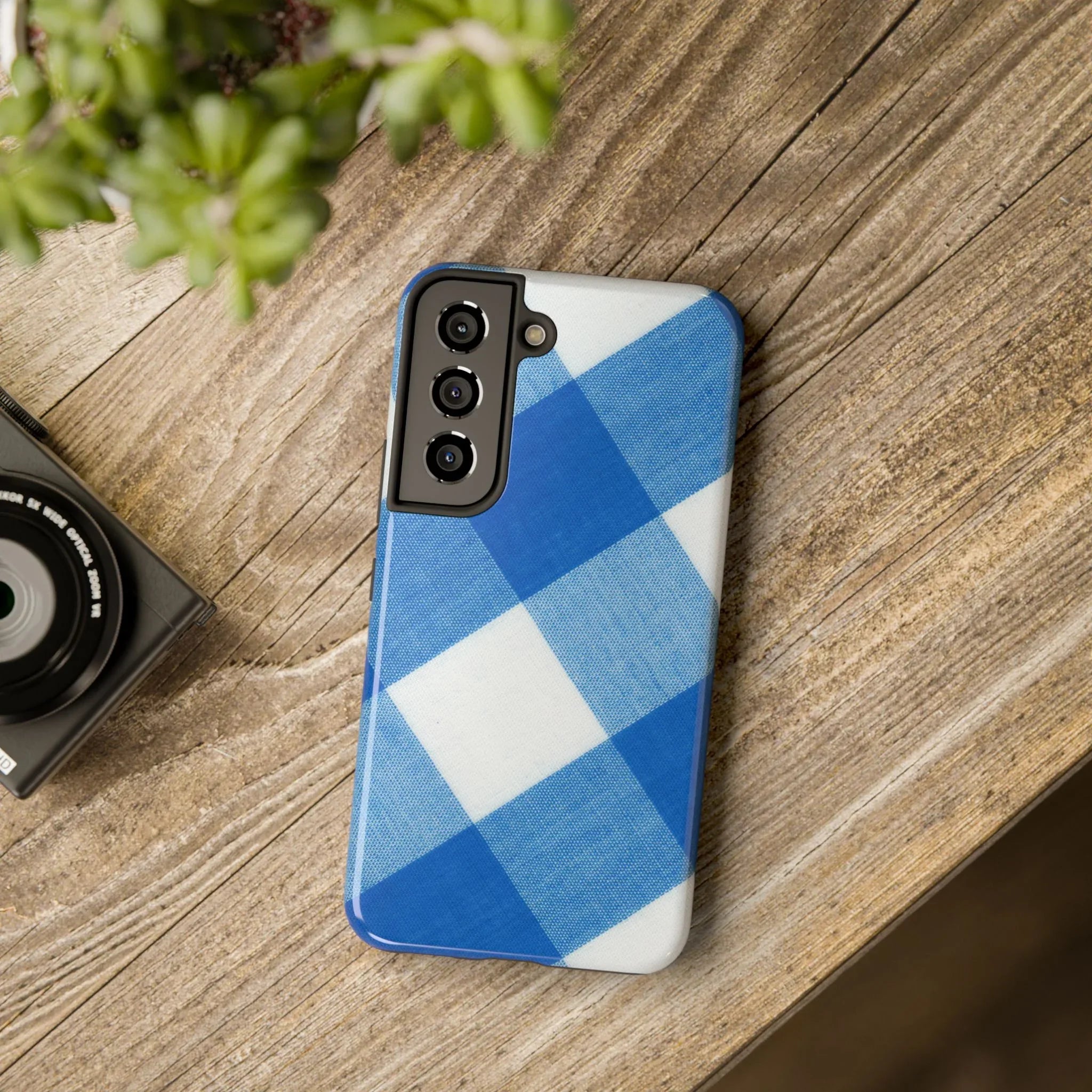 Classic Blue Gingham Phone Case (Apple & Android) - Pink Sweetheart