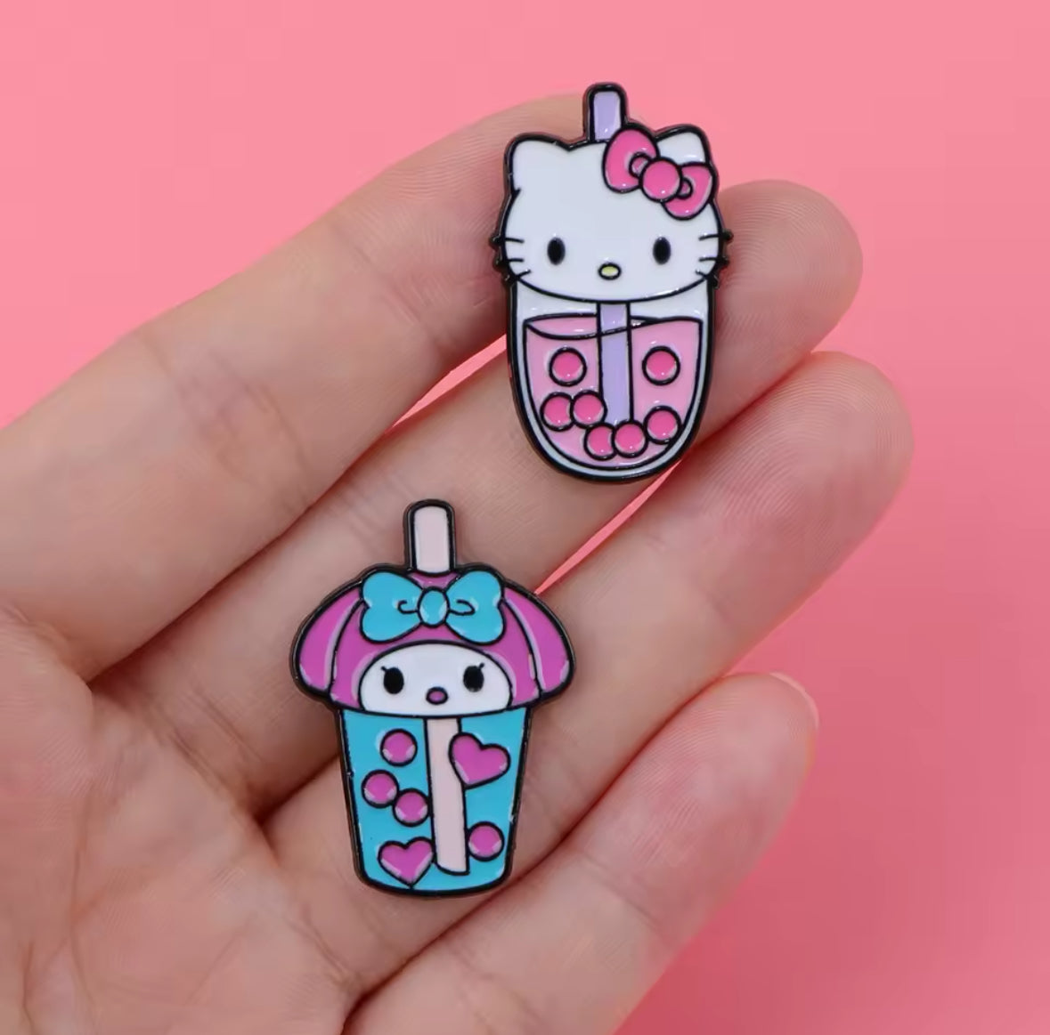 Cutsey Kawaii Boba Drink Enamel Pin Set 6pc