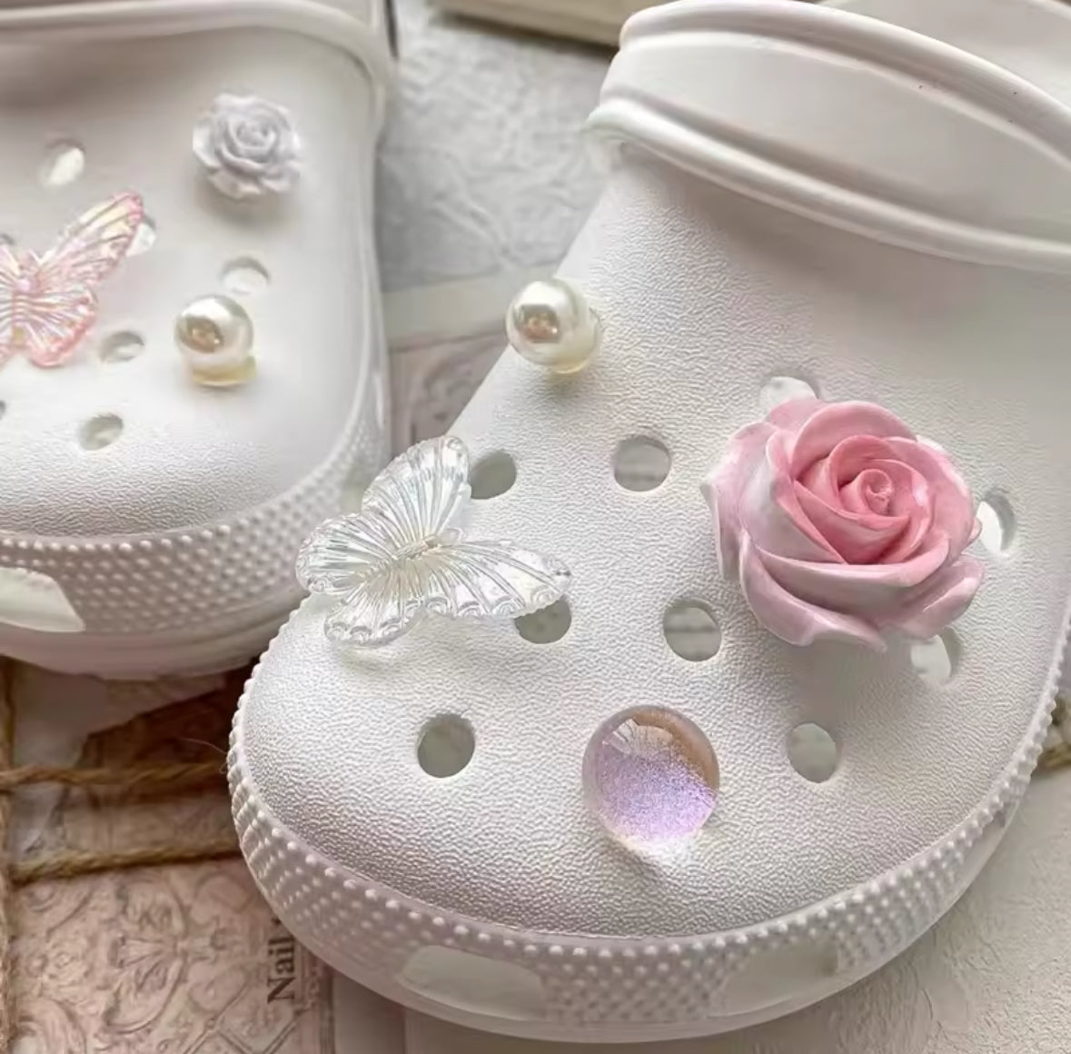 Jumbo Pink Floral Bloom Clog Charms Set