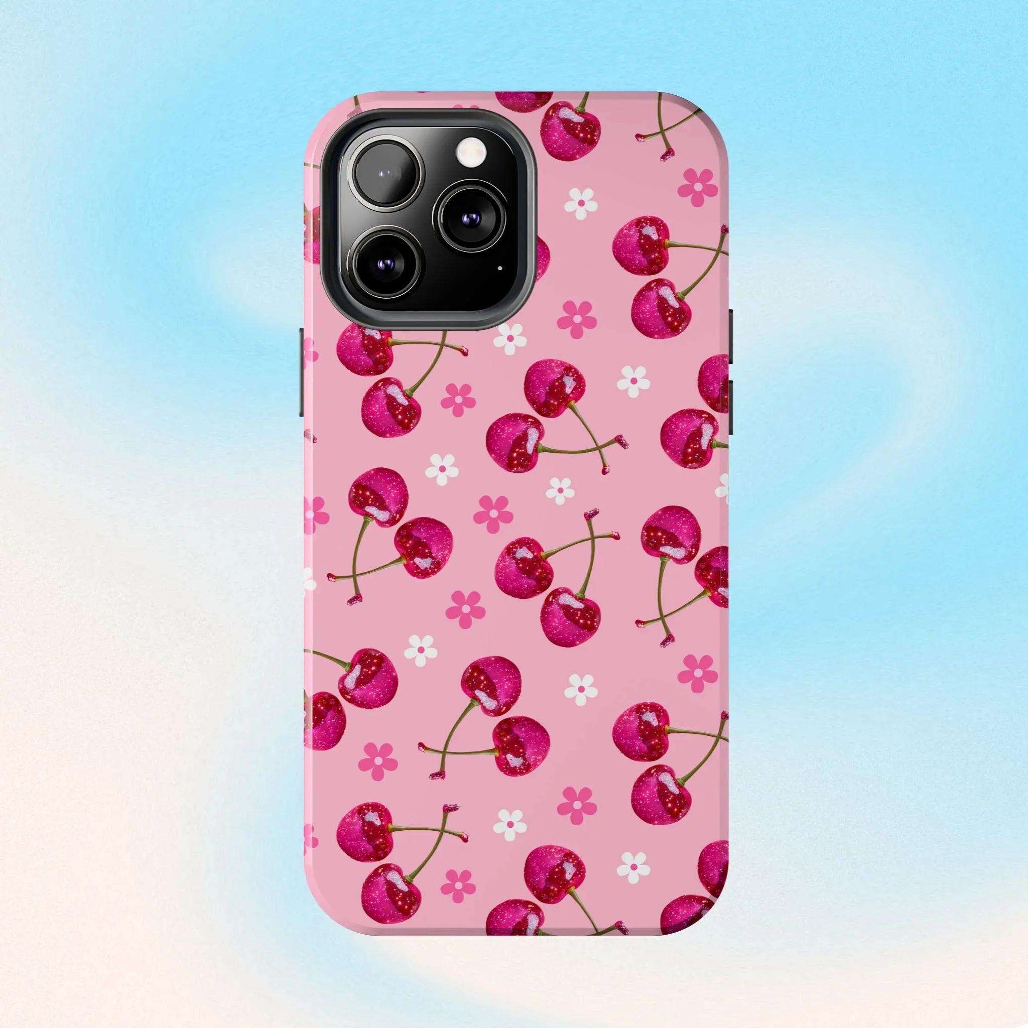 Pink Cherry Sparkle Pattern Tough Phone Case (Apple & Android) - Pink Sweetheart
