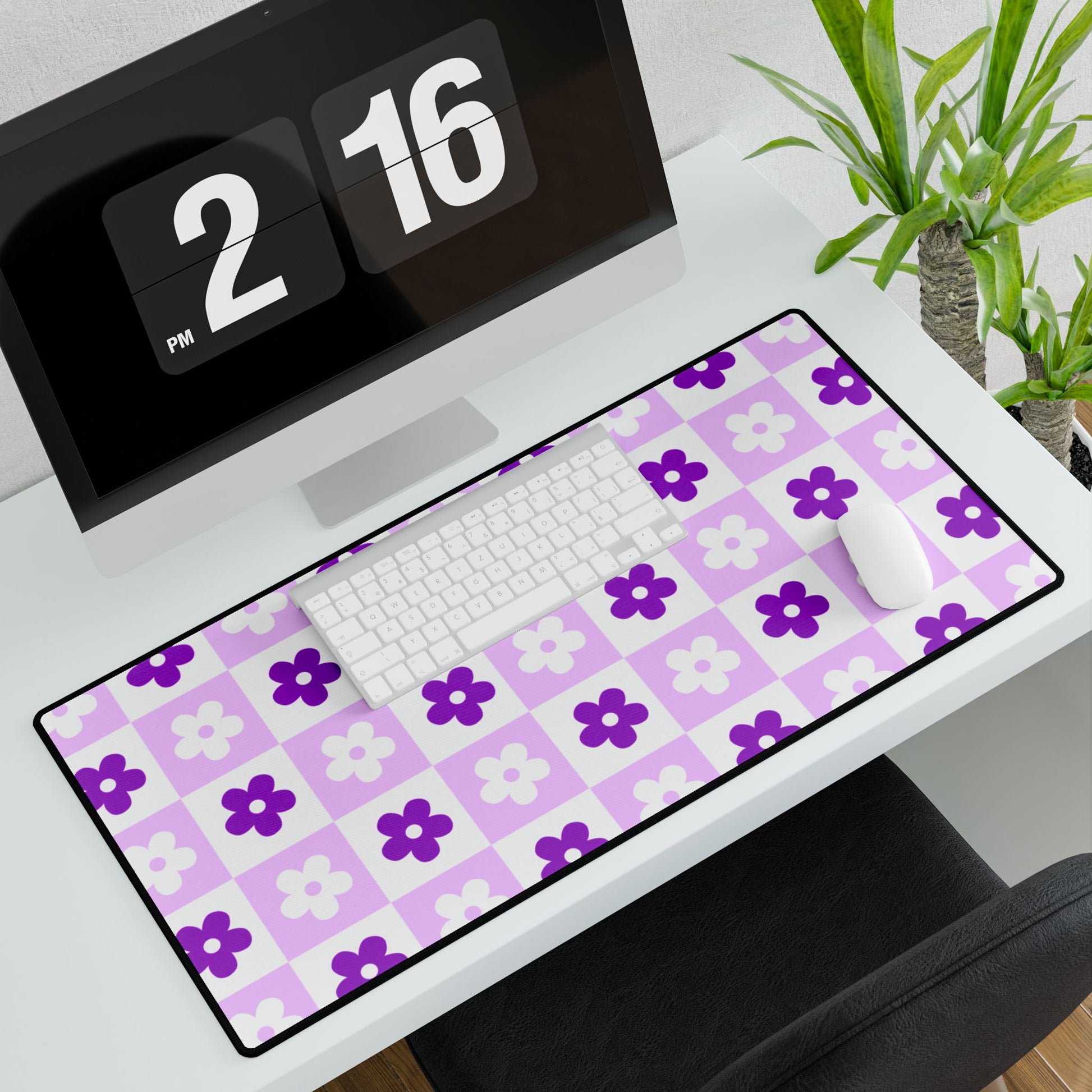 Purple Floral Pattern Desk Mat