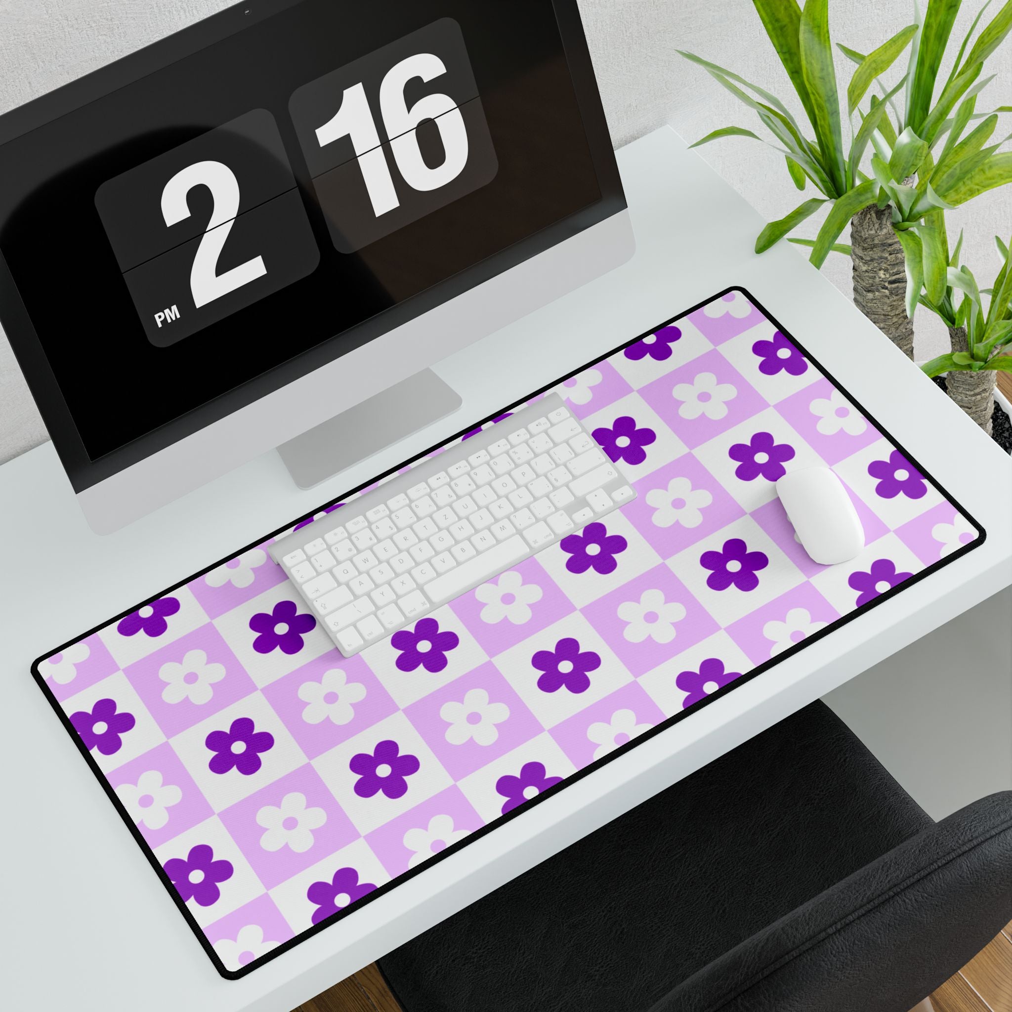Purple Floral Pattern Desk Mat