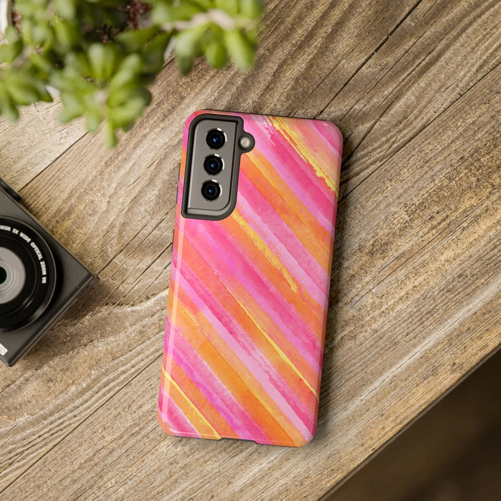 Pink Lemon Stripes Phone Case (Apple & Android) - Pink Sweetheart