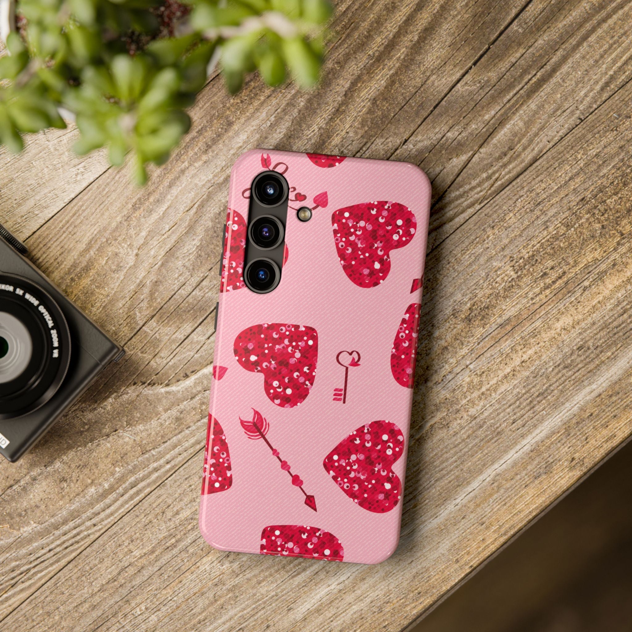 Sparkling Red Hearts Phone Case (Apple & Android)