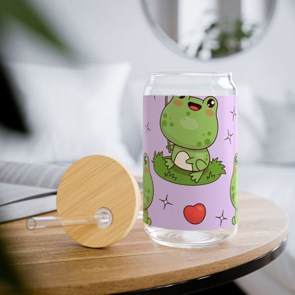 Happy Green Frog Sipper Glass, 16oz