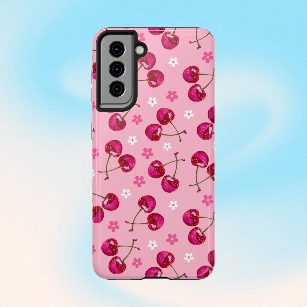 Pink Cherry Sparkle Pattern Tough Phone Case (Apple & Android) - Pink Sweetheart