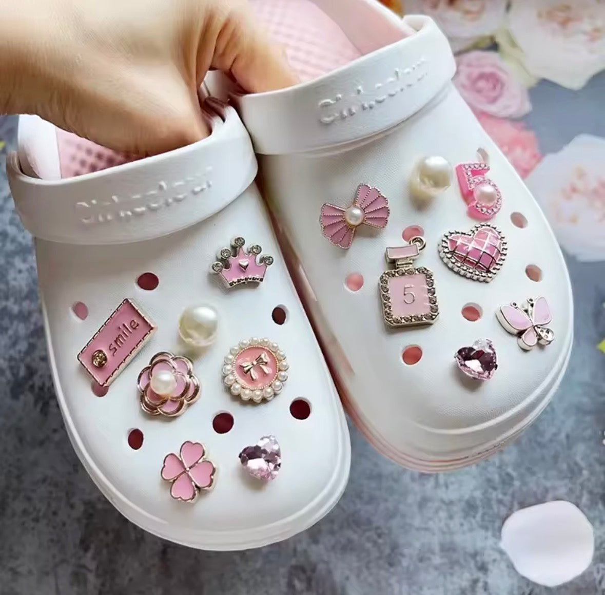 Dainty Pink Coquette Clog Charms Set