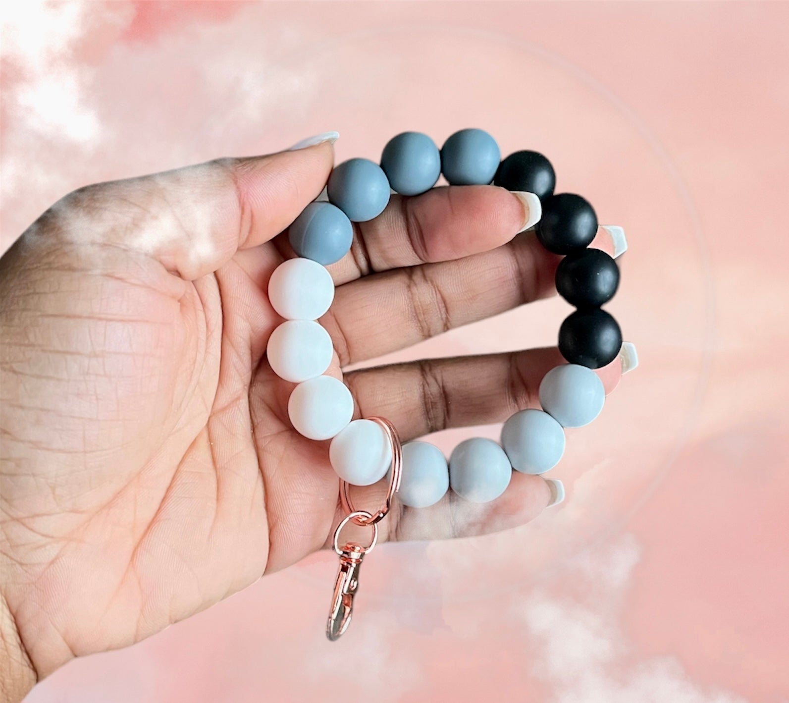 Monochromatic Chunky Silicone Wristlet Keychain 1pc
