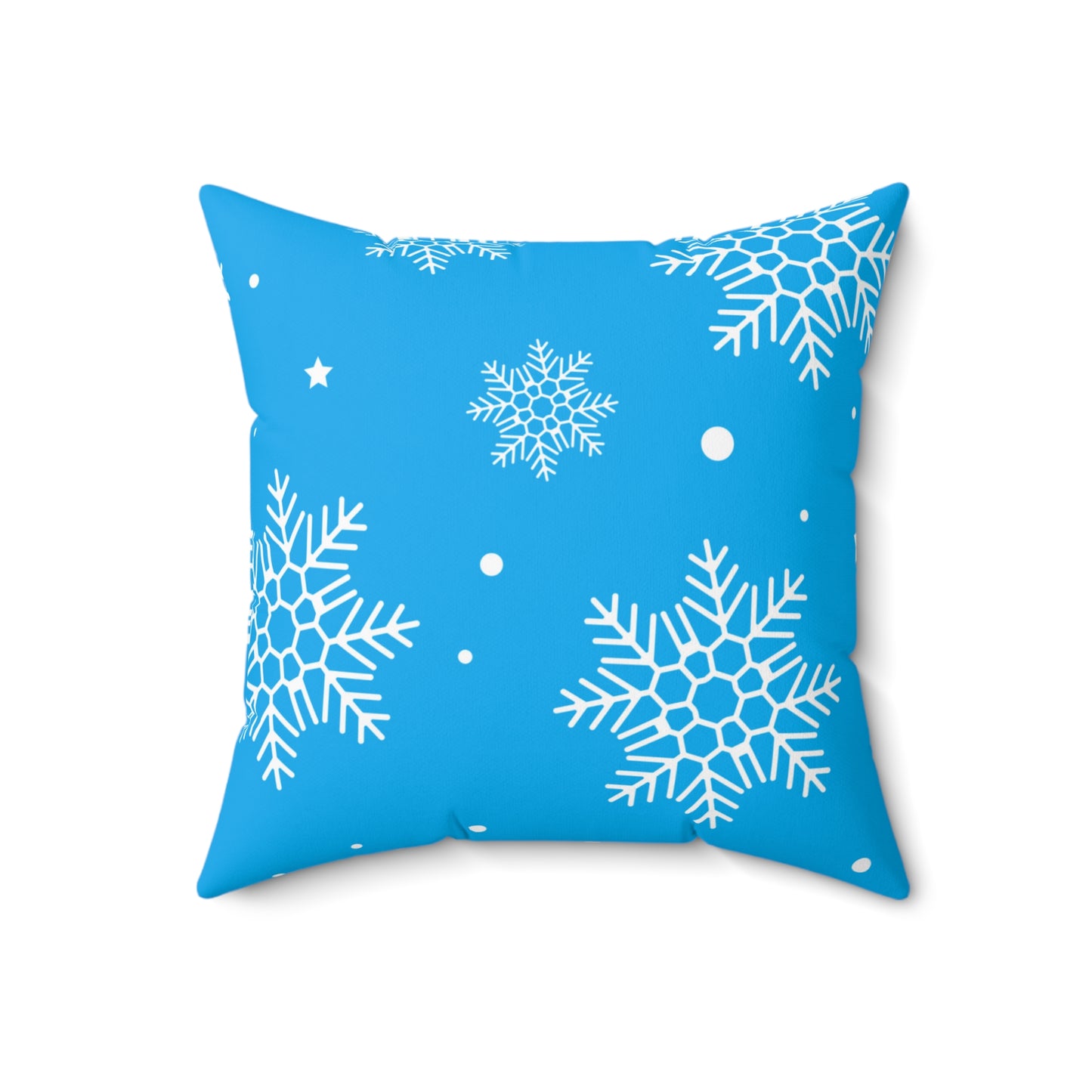 Almohada cuadrada con copos de nieve de invierno azul escarchado