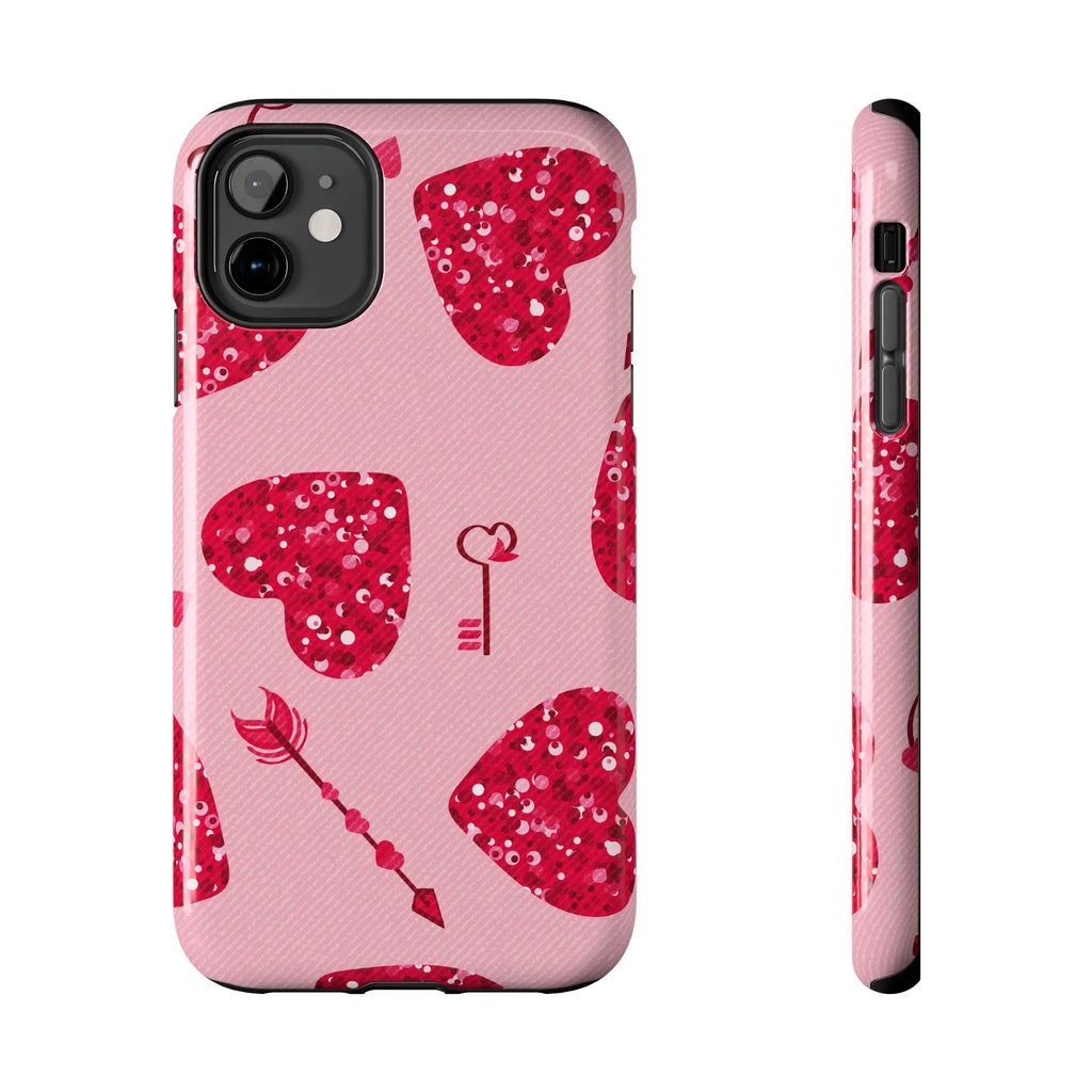 Sparkling Red Hearts Phone Case (Apple & Android) - Pink Sweetheart