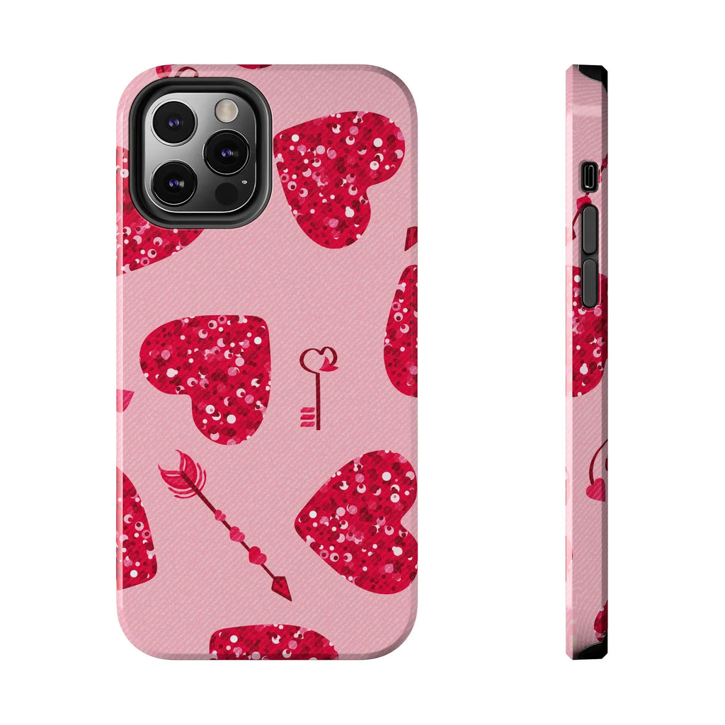 Sparkling Red Hearts Phone Case (Apple & Android) - Pink Sweetheart