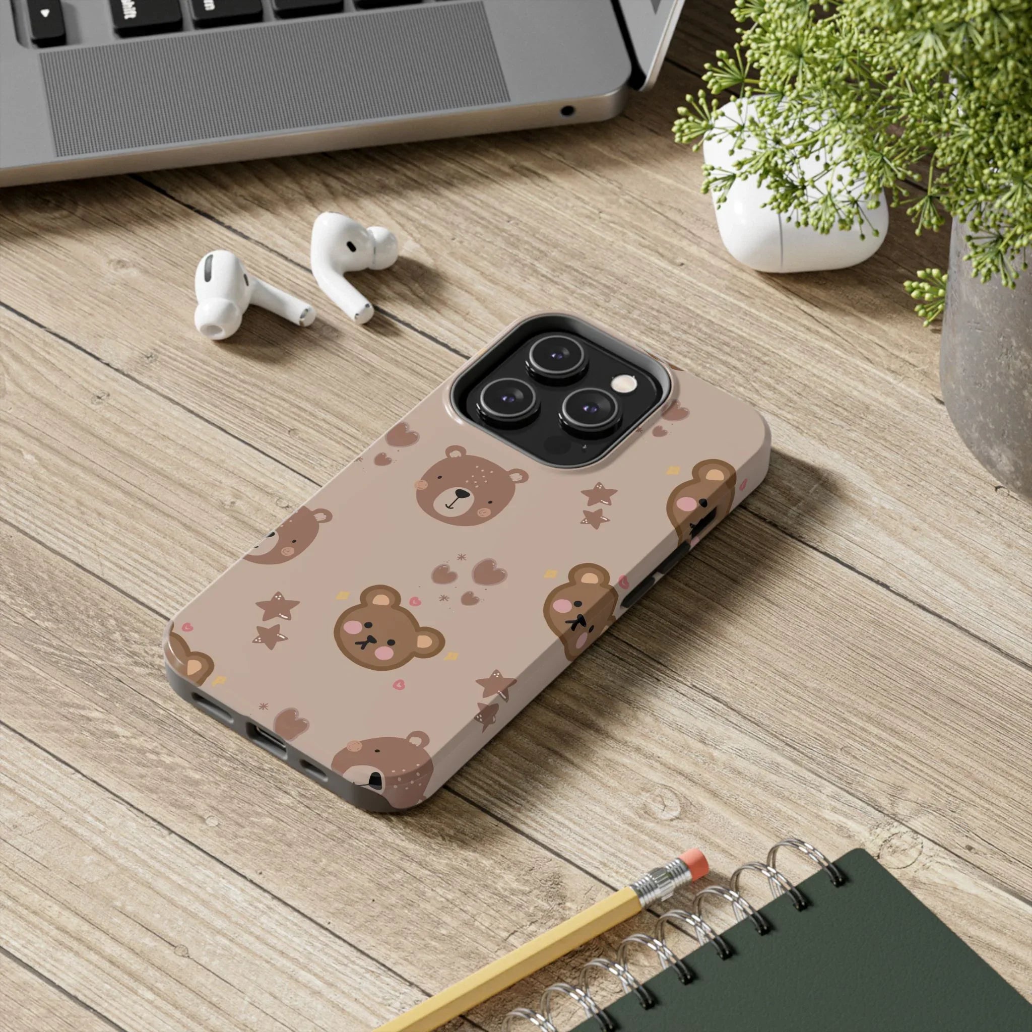 Boho Brown Bear Phone Case (Apple & Android) - Pink Sweetheart