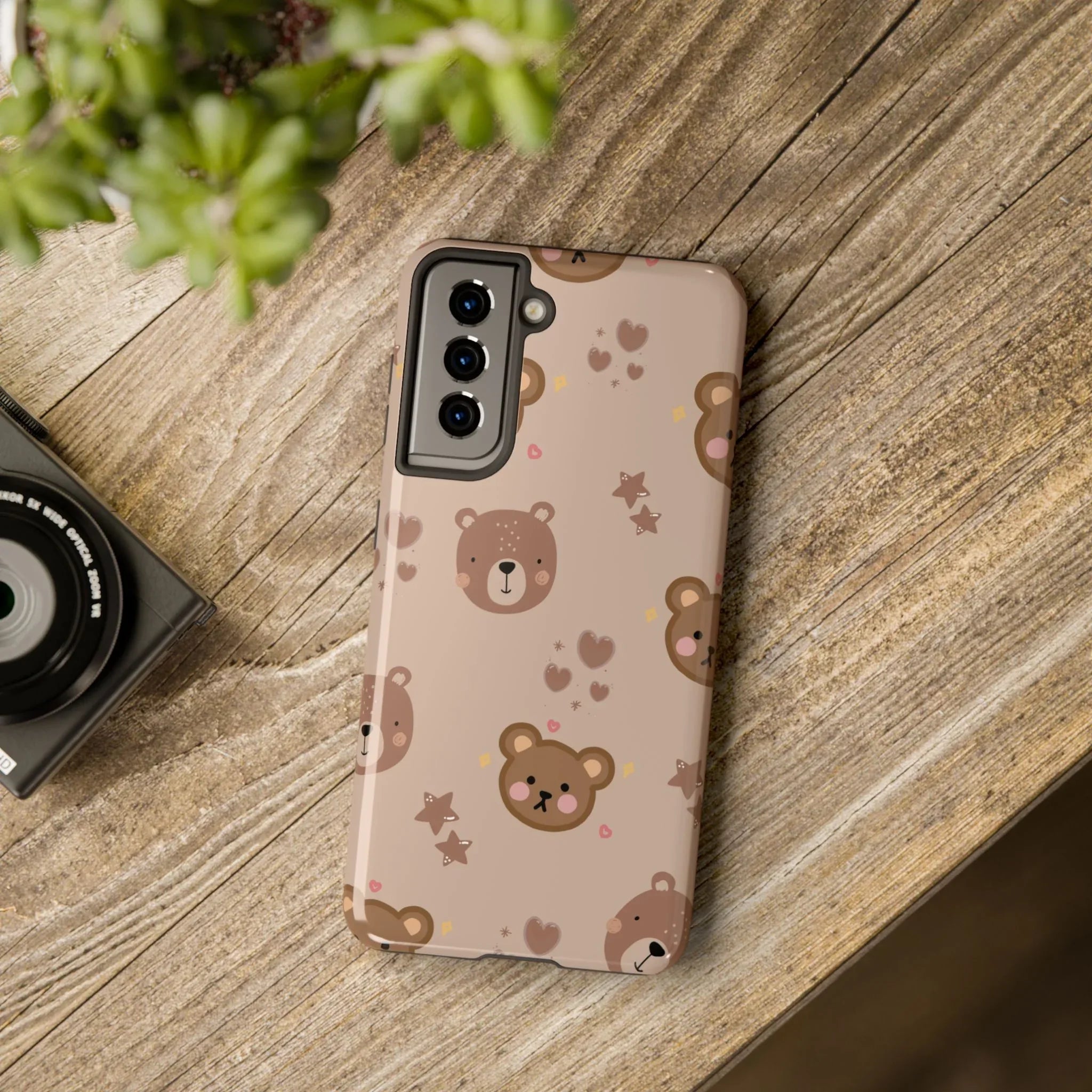 Boho Brown Bear Phone Case (Apple & Android) - Pink Sweetheart
