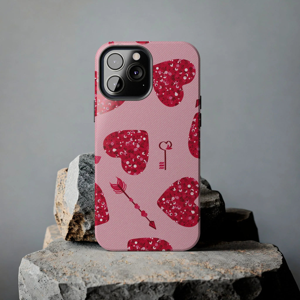 Sparkling Red Hearts Phone Case (Apple & Android) - Pink Sweetheart